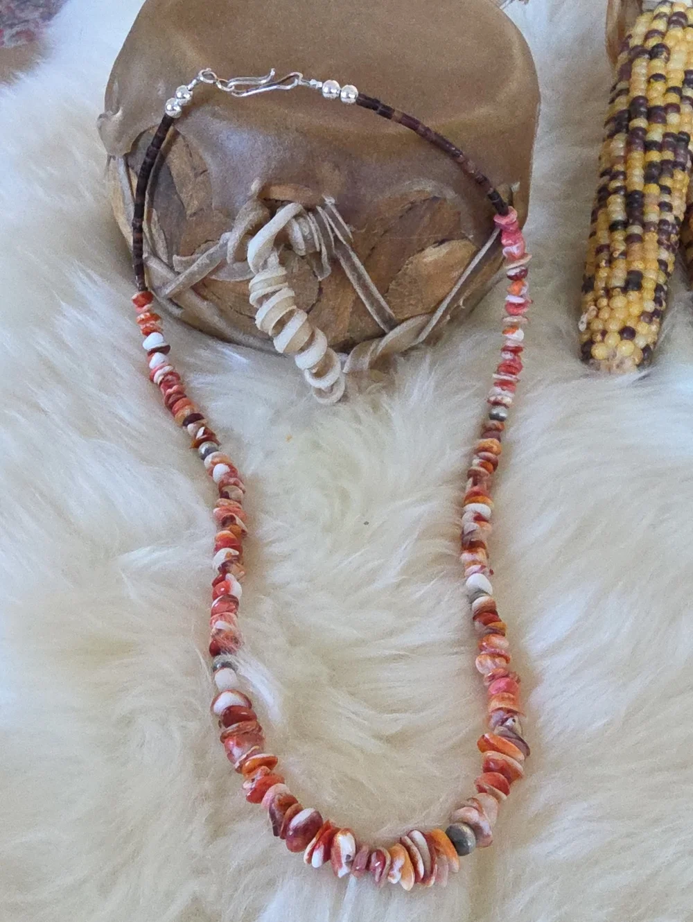 Beautiful NWOT Native American Navajo Orange Spiny & Navajo Pearl Necklace 🧡🎁